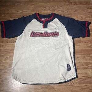 VTG Nike St. Louis Cardinals 1/4 Pullover Shirt MLB Cream/Navy Men's LargeY2K